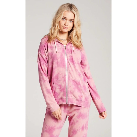 VOLCOM LIVED IN LOUNGEWEAR FULLZIP HOODIE & FLEECE SHORT -FADED MAUVE - Picture 3 of 14